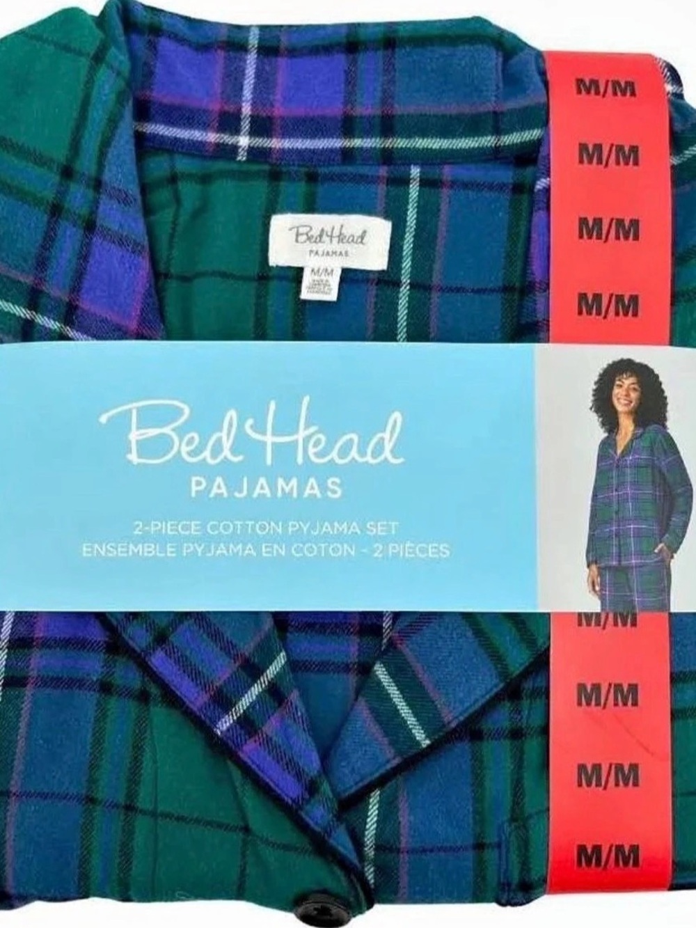 BedHead Pajamas BedHead Flannel Pyjama Set Plaid Cotton Pajamas Green & Blue